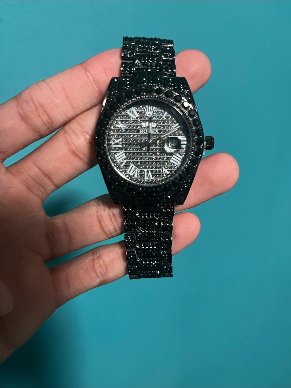 Black Crystal-Accented Bracelet Watch